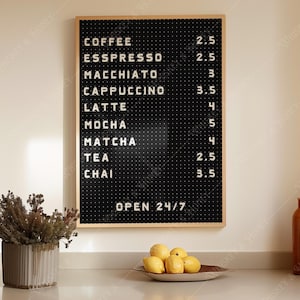 Download digital | Impressão artística em preto com cardápio de cafeteria | Arte para cafeteria | Arte para cozinha | Arte para parede de cozinha | Pôster de café | Decoração fofa para casa |