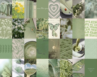 Kit de collage de pared estético verde salvia / 75 piezas (descarga digital)