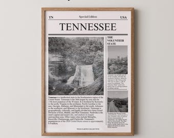 Stampa artistica di giornale del Tennessee / Manifesto dello Stato in bianco e nero