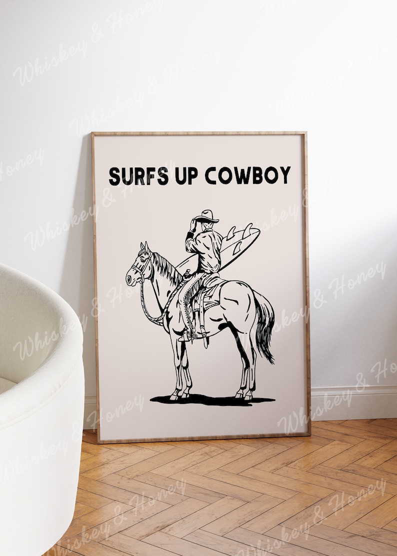 Surfs Up Cowboy Art Print | Coastal Cowgirl Western Art (Digital Download) image 3