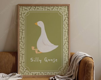 Stampa artistica "Silly Goose" / Decorazione per cameretta Cottagecore (download digitale)