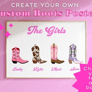Custom Cowgirl Boots Art Print | Custom Roommate Art | Custom Apartment Wall Art | Dorm Poster | Cowgirl Decor | Western | Preppy Wall Art