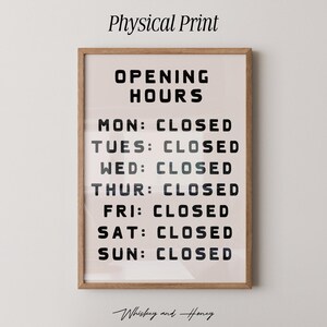Physical Poster | Opening Hours Art Print | Trendy Home Decor | Apartment Poster | Dorm Wall Art | Printable Art | Bar Cart Wall Art | Cute