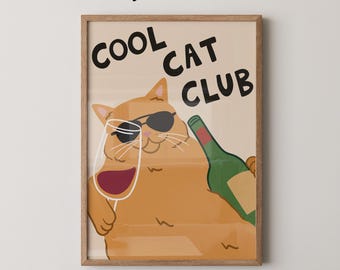 Cat Club Art Print | Mid-Century Modern Bar Cart Decor
