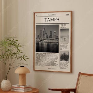 Descarga digital / Póster de la ciudad de Tampa / Arte mural de viajes / Póster de periódico / Arte minimalista / Póster estatal / Arte de Tampa / Póster de Florida