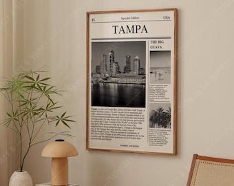 Plakat z gazety Tampa City | Minimalistyczna sztuka podróżnicza (do pobrania cyfrowego)