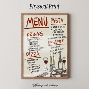 Póster físico / Impresión artística de menú italiano / Arte de pared de cocina / Póster de cocina / Arte de sala de estar / Póster de moda / Arte gastronómico / Arte de menú /
