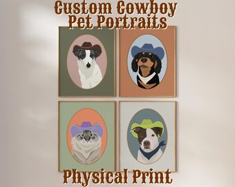 Benutzerdefinierte Cowboy Haustier Porträt Druck | Western Hund & Katze Kunst
