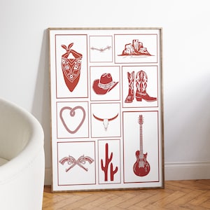 Digitaler Download | Cowboy Kit Kunstdruck | Westernkunst | Western Poster | Illustration Kunst | Druckbare Kunst | Westerndekor | Cowgirl-Wandkunst