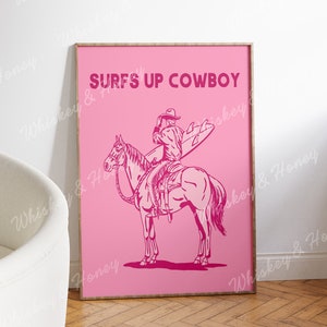 Digital Download Pink Surfs up Cowboy Art Print Printable Art Coastal