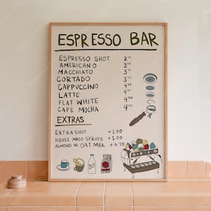 Download digital | Impressão artística do menu do Espresso Bar | Impressão artística de café | Arte de parede de cozinha | Impressão artística de cafeteria | Arte fofa de cozinha | Impressão grande