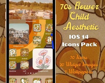 70s Flower Child iOS App Icons, Widgets, Wallpapers (Digital Download