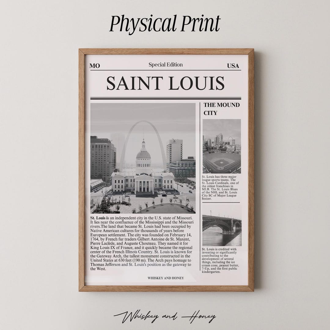 Physical Print | Saint Louis Poster | Travel Wall Art | Newspaper ...