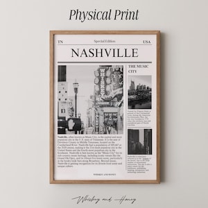 Physical Print | Nashville City Wall Art | Nashville Poster | Tennessee Poster | Newspaper Poster | Travel Poster | State Poster |