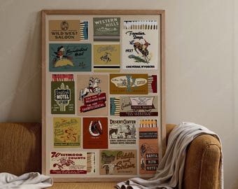 Vintage Western Streichholzbrief Kunstdruck | Cowboy Bar Dekor (Digitaler Download)