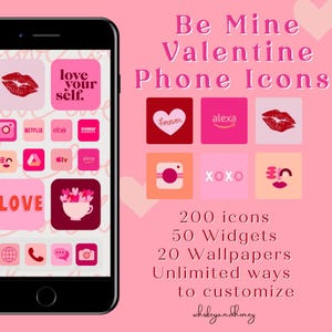 Be Mine Valentine Phone Icons Kit | Valentine Aesthetic App Icons Covers | Iphone and Android Icons | Valentine Phone Wallpaper