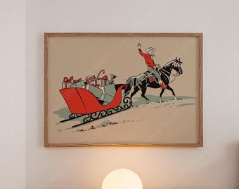 Vintage Cowboy Christmas Art Print | Western Xmas Decor (Digital Download)