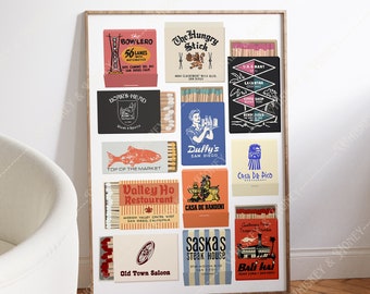 May include: A collage of vintage matchbook covers featuring various San Diego businesses, including restaurants, bars, and a bowling alley. The matchbooks are arranged in a grid pattern on a white background.