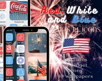 赤、白、青のiOS 14アイコン、アプリカバー（デジタルダウンロード）