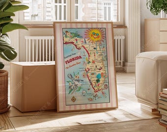 Digital Download | Vintage Florida Map Art Print | Travel Poster | Florida Wall Art | Retro Map Art | Gift Ideas | Florida Art Print