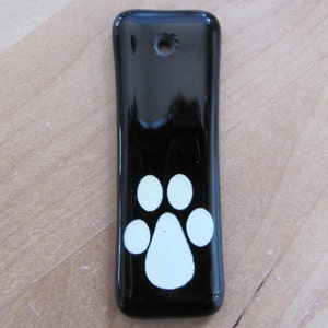 Hand-Painted Glass Pendant, Black & White, Paw Print Accent