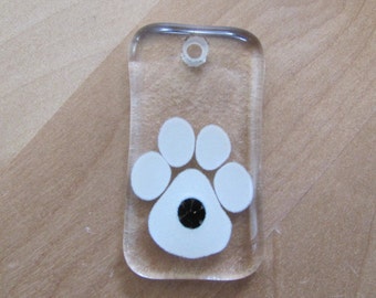 Hand-Painted Glass Pendant, Black & White, Paw Spot Accent