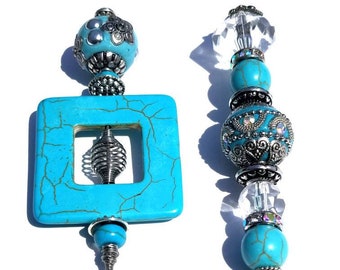 Semi-precious Turquoise Beaded Stick Pins. Decorative Hat Pins. Lapel Pins. "Satellite Blues"