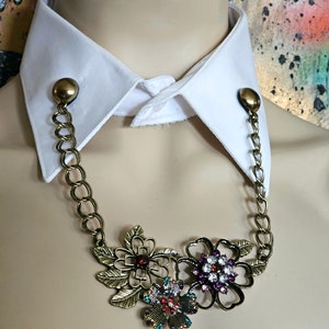 Floral Double Brooch Collar Chain. Collar Tips. Pin-on Necklace. Sweater Guard. &quot;Pastime Paradise&quot;
