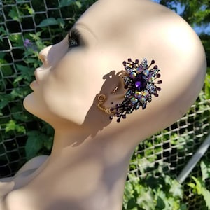 Purple Floral Climbing Ear Cuff. Repurposed Ear Wrap. &quot;Grinding Hault&quot;