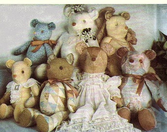 Stuffed Teddy Bear Sewing Pattern UNCUT Simplicity 7826 Designer Marjorie Puckett 3 Sizes Plush Bear Toy