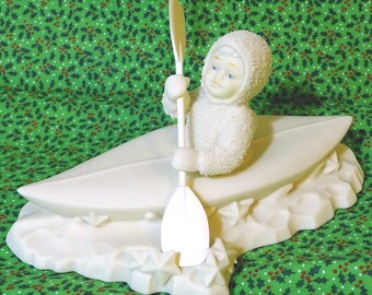 Department 56 Snowbabies Crossing Starry Nights Porcelain Figurine in Box Christmas Snowbaby in Kayak