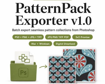 Photoshop Pattern Export Script | Batch Jpg Png Tiff PDF + 3x3 Preview | Surface Pattern Design Tool