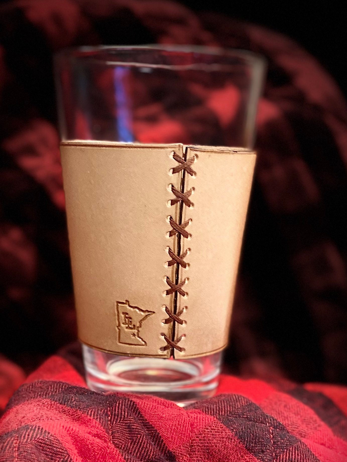 Leather Beer sleeve and pint glass Etsy