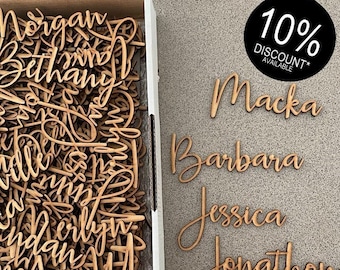 Laser cut wooden name place cards for Weddings Functions and Dinner parties Custom Personalised MDF Timber Bombonieres and Decorations
