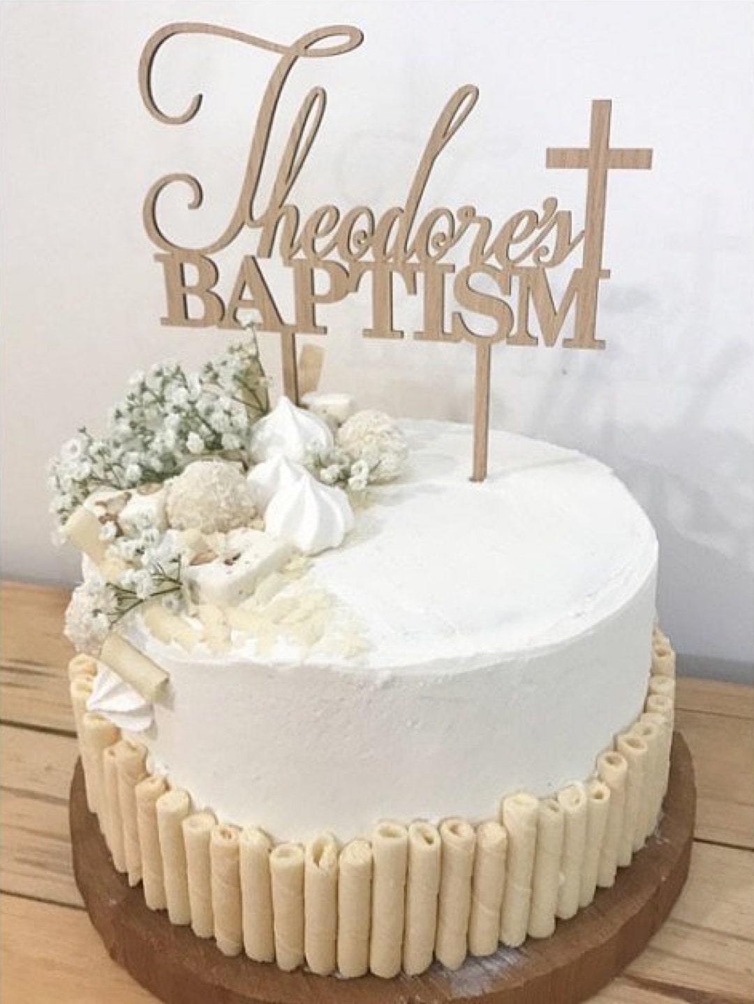 Wooden Baptism Cake Topper Personalised Baptism Christening Etsy