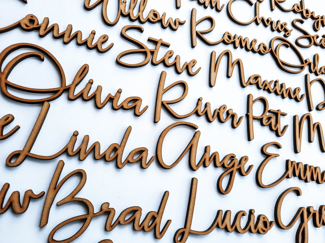 Laser cut name place cards for Weddings / Wooden Name Tags / Etsy
