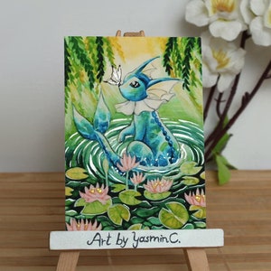 ACEO CARD print ~ "Vaporeon with waterlilies" ~ art print on Hahnemühle fineart paper, 6,4 x 8,9 cm
