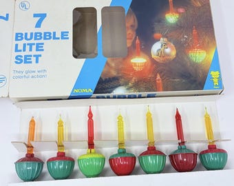 Lot of 7 Vintage Noma Christmas Green Red Yellow Bubble Lights String + Bulbs C6 Lites