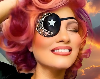 Rhinestone Moon & Star Eye Patch /eye cover /ocular aid / vision accessory / eye surgery /pirate/eye injury/eye fashion/eye patch/vision aid
