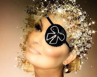 Rhinestone Bow Eye Patch/eye cover /ocular aid / vision accessory / eye surgery / pirate/eye injury/eye fashion/eye patch/vision aid