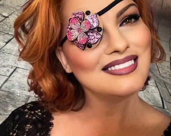 Rhinestone Ladybug Rose Eye Patch: Fashion Vision Accessory