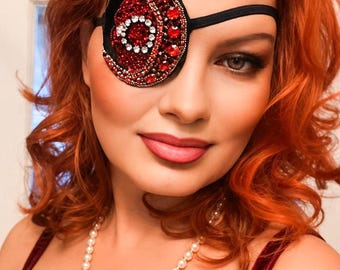 Devilish Rhinestone Blood Moon Eye Patch /eye cover /ocular aid / vision accessory / eye surgery / pirate/eye fashion/eye patch/vision aid
