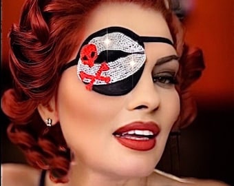 Kiss of Death Rhinestone Eye Patch /eye cover/ocular aid/ vision accessory / eye surgery /pirate/eye injury/eye fashion/eye patch/vision aid