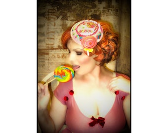 Lollipop fascinator headband, Hair Accessories Pillbox hat, Millinery Headpieces, Dance Hat, stewardess hat, pinup hat, cosplay, fascinator