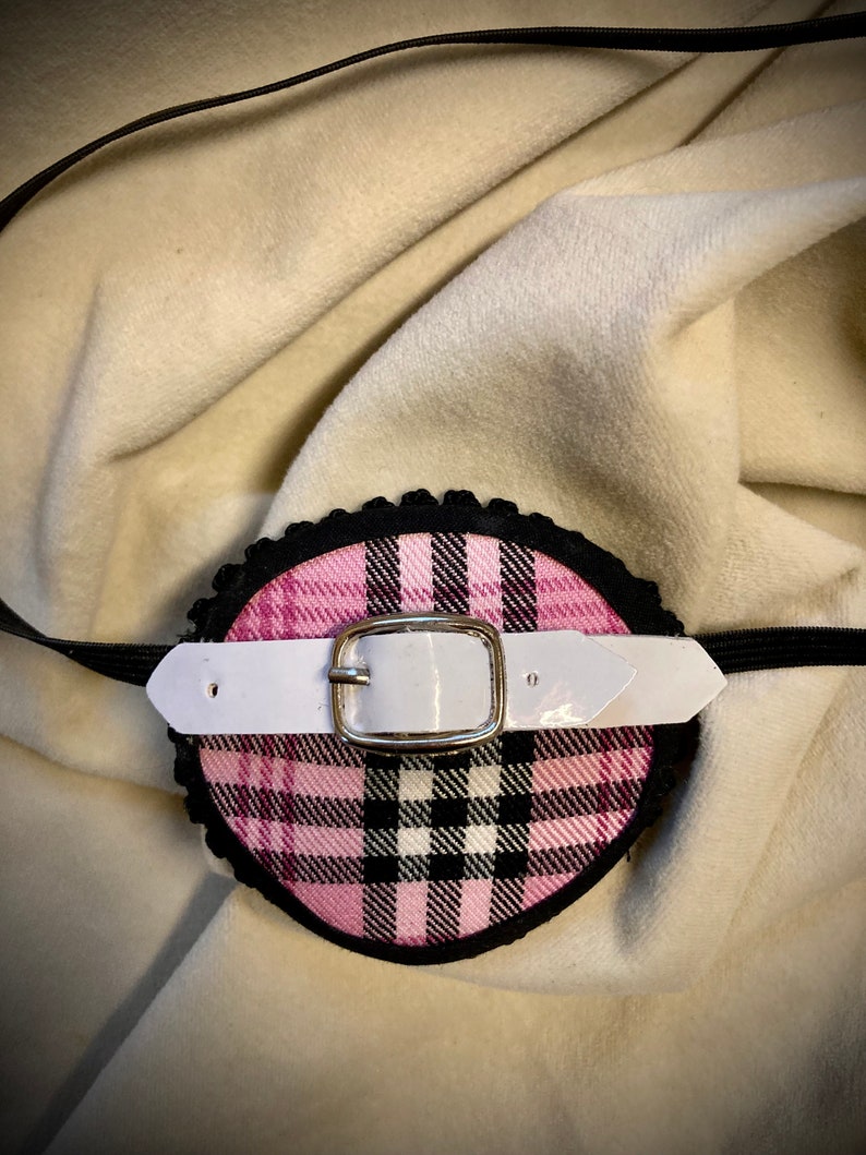 Pink Plaid Eye Patch /eye cover /ocular aid / vision accessory / eye surgery / injury / eye fashion / eye patch/ vision aid White buckle