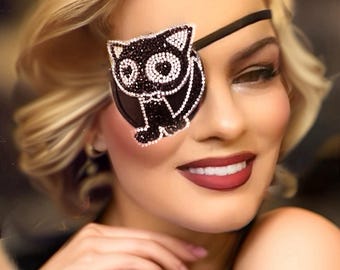 Rhinestone Cat Eye Patc/eye cover /ocular aid / vision accessory / eye surgery / pirate/eye injury/eye fashion/eye patch/vision aidh