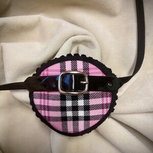 Pink Plaid Eye Patch /eye cover /ocular aid / vision accessory / eye surgery / injury / eye fashion / eye patch/ vision aid Black buckle