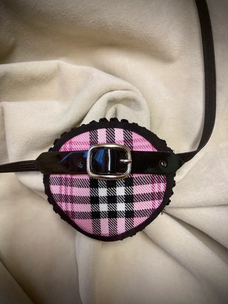 Pink Plaid Eye Patch /eye cover /ocular aid / vision accessory / eye surgery / injury / eye fashion / eye patch/ vision aid Black buckle