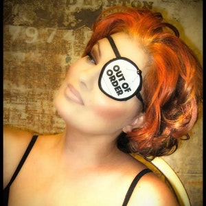 Out Of Order sign Eye Patch /eye cover /ocular aid / vision accessory / eye surgery / pirate/eye injury/eye fashion/eye patch/vision aid image 1