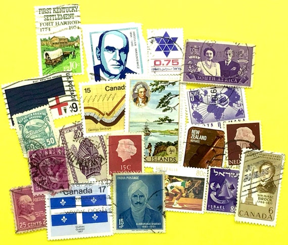20 Pieces Vintage International Stamps, Junk Journal Ephemera